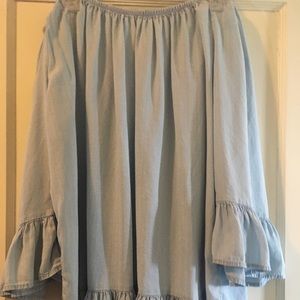 Light blue denim colored off the shoulder shirt